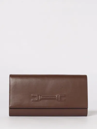 Elisabetta Franchi Leather Clutch Bag In Brown