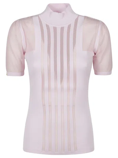 Elisabetta Franchi Short Sleeve Turtle Neck Sweater In Quarzo