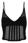 Elisabetta Franchi Slim-fit Knit Top With Transparent Panels In Black