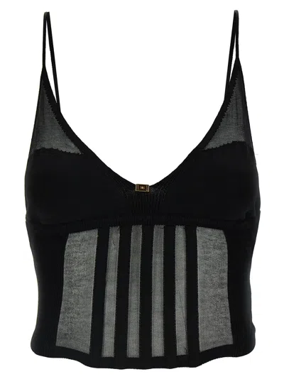 Elisabetta Franchi Transparent Top Tops In Black
