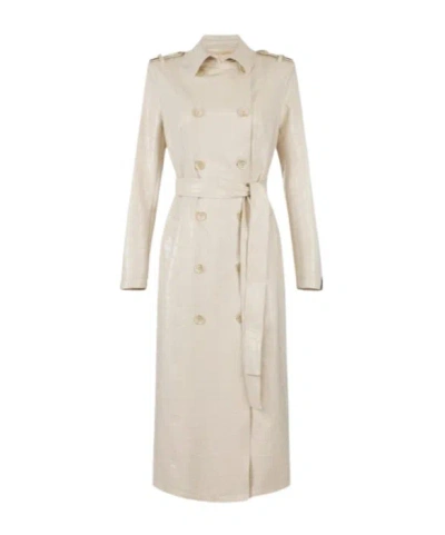 Elisabetta Franchi Trench Coat With Crocodile Print In Neutral