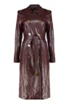 Elisabetta Franchi Bordeaux Double-breasted Trench Coat With Glossy Finish In Brown