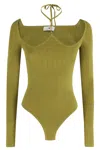 Elisabetta Franchi Bodysuit In Ribbed Knit Fabric With Openwork Details In Green