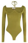 Elisabetta Franchi Bodysuit In Ribbed Knit Fabric With Openwork Details In Green