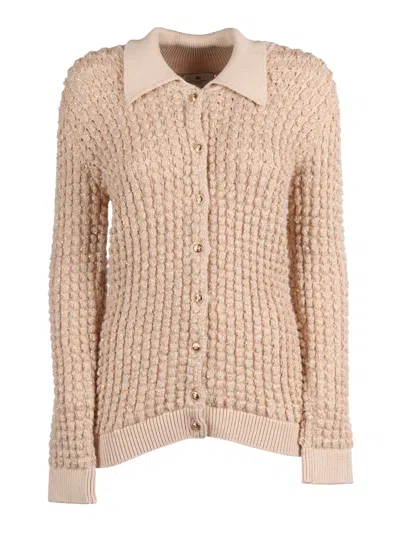 Elisabetta Franchi Tricot Bubble Knit Collar Top In Neutral