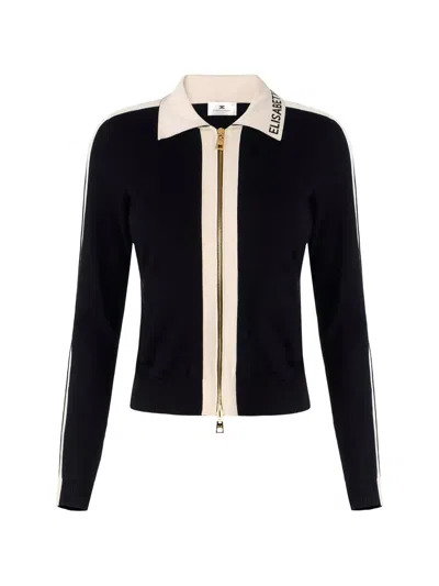 Elisabetta Franchi Knit Cardigan Long Sleeves Contrast Collar In Multi