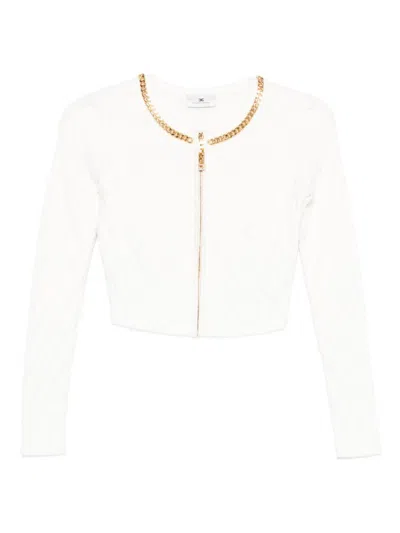 Elisabetta Franchi Chain-trim Diamond-pattern Cardigan In White
