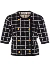 Elisabetta Franchi T-shirt With Geometric Pattern And Gold Buttons In Black