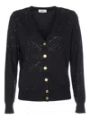 Elisabetta Franchi V-neck Textured Pattern Knitwear Cardigan In Black