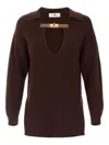 Elisabetta Franchi Knitwear Collared Design Long Sleeves Ribbed Texture V-neckline In Brown