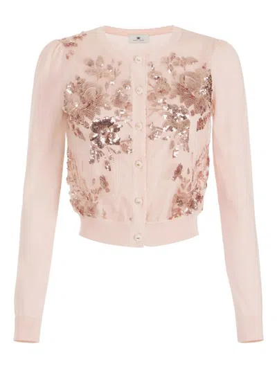 Elisabetta Franchi Sequin Embroidery Cardigan In Pink