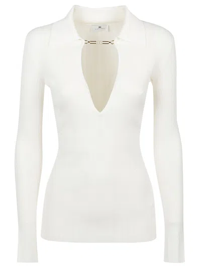 Elisabetta Franchi Tricot Lyocell-blend Deep V Sweater In White