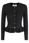 Elisabetta Franchi Tricot Pattern Sweater With Padded Shoulder Straps And Embroidered Hem In Black