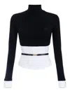 Elisabetta Franchi Turtleneck Top With Contrasting Poplin Insert And Logo Buckle