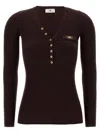 Elisabetta Franchi Burgundy Ribbed Sweater With Pocket In Brown