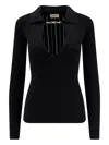 Elisabetta Franchi Deep V-neck Sweater With Gold Accent And Ribbed Texture In Black