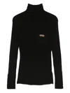 Elisabetta Franchi Ribbed Turtleneck Embellished Sweater In Black