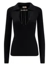 Elisabetta Franchi Deep V-neck Sweater With Gold Accent And Ribbed Texture In Black