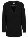 Elisabetta Franchi Ribbed Wool Blend Sweater In Black