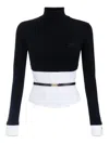 Elisabetta Franchi Turtleneck Top With Contrasting Poplin Insert And Logo Buckle In Black