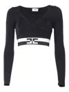 Elisabetta Franchi Logo-jacquard Cropped Knitted Top In Black