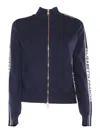 Elisabetta Franchi Viscose Knit Cardigan With Logo Bands In Blue