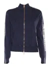 Elisabetta Franchi Viscose Knit Cardigan With Logo Bands In Blue