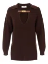 Elisabetta Franchi Knitwear Collared Design Long Sleeves Ribbed Texture V-neckline In Brown