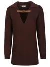 Elisabetta Franchi Knitwear Collared Design Long Sleeves Ribbed Texture V-neckline In Brown