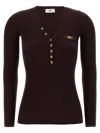 Elisabetta Franchi Burgundy Ribbed Sweater With Pocket In Brown