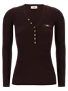 Elisabetta Franchi Burgundy Ribbed Sweater With Pocket In Burgundy