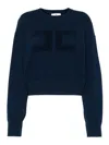 Elisabetta Franchi Towelling-logo Cropped Sweater In Dark Blue