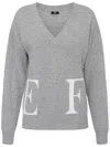 Elisabetta Franchi Logo-intarsia Wool Jumper In Grigio/avorio