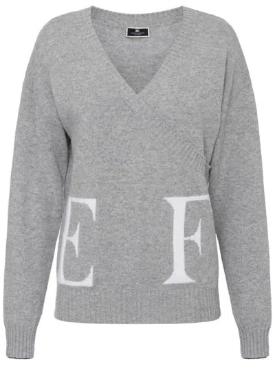 Elisabetta Franchi Logo-intarsia Wool Jumper In Grey