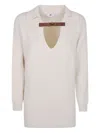 Elisabetta Franchi Collar-buckle Wool Sweater In Sand
