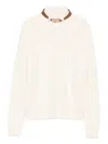 Elisabetta Franchi Ribbed High Neck Tricot Sweater In Sand