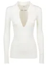 Elisabetta Franchi White Ribbed Sweater With Openwork Details In White