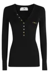 Elisabetta Franchi Ribbed Knit Top With Breast Pocket Clothing In Black