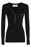 Elisabetta Franchi Tricot Sweater With V-neck And Gold Accents In Black