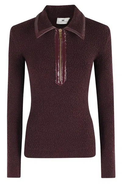 ELISABETTA FRANCHI TRICOT SWEATER WITH ZIPPERED FRONT AND CONTRAST TRIM