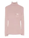 Elisabetta Franchi Ribbed Turtleneck Pocket Sweater In Yellow