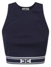 Elisabetta Franchi Blue Tricot Top In Oltremare/avorio
