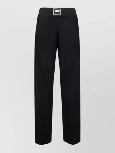 Elisabetta Franchi Tricot Trousers Elasticated Waistband Gold Buttons In Black