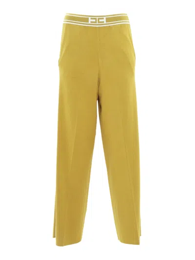 Elisabetta Franchi Logo Waistband Straight Leg Trousers In Yellow