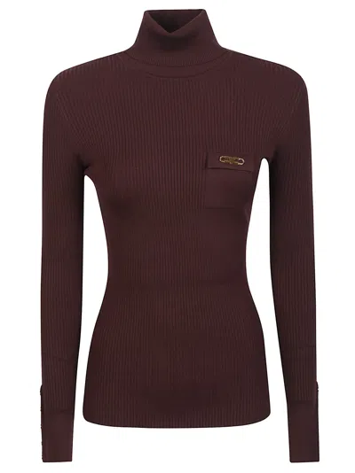 Elisabetta Franchi Tricot Turtle Neck Sweater In Burgundy