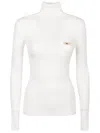 Elisabetta Franchi Ribbed Knit Turtleneck Top With Breast Pocket Clothing In White