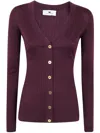 Elisabetta Franchi Tricot V Neck Cardigan In Burgundy