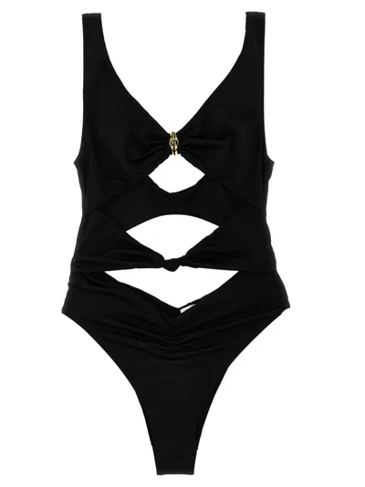 Elisabetta Franchi Trikini Knot Detail One-piece Swimsuit In Black