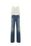 Elisabetta Franchi Trompe-loeil Jumpsuit In Denim And Crepe In Denim