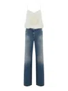 Elisabetta Franchi Trompe-loeil Jumpsuit In Denim And Crepe In Blue